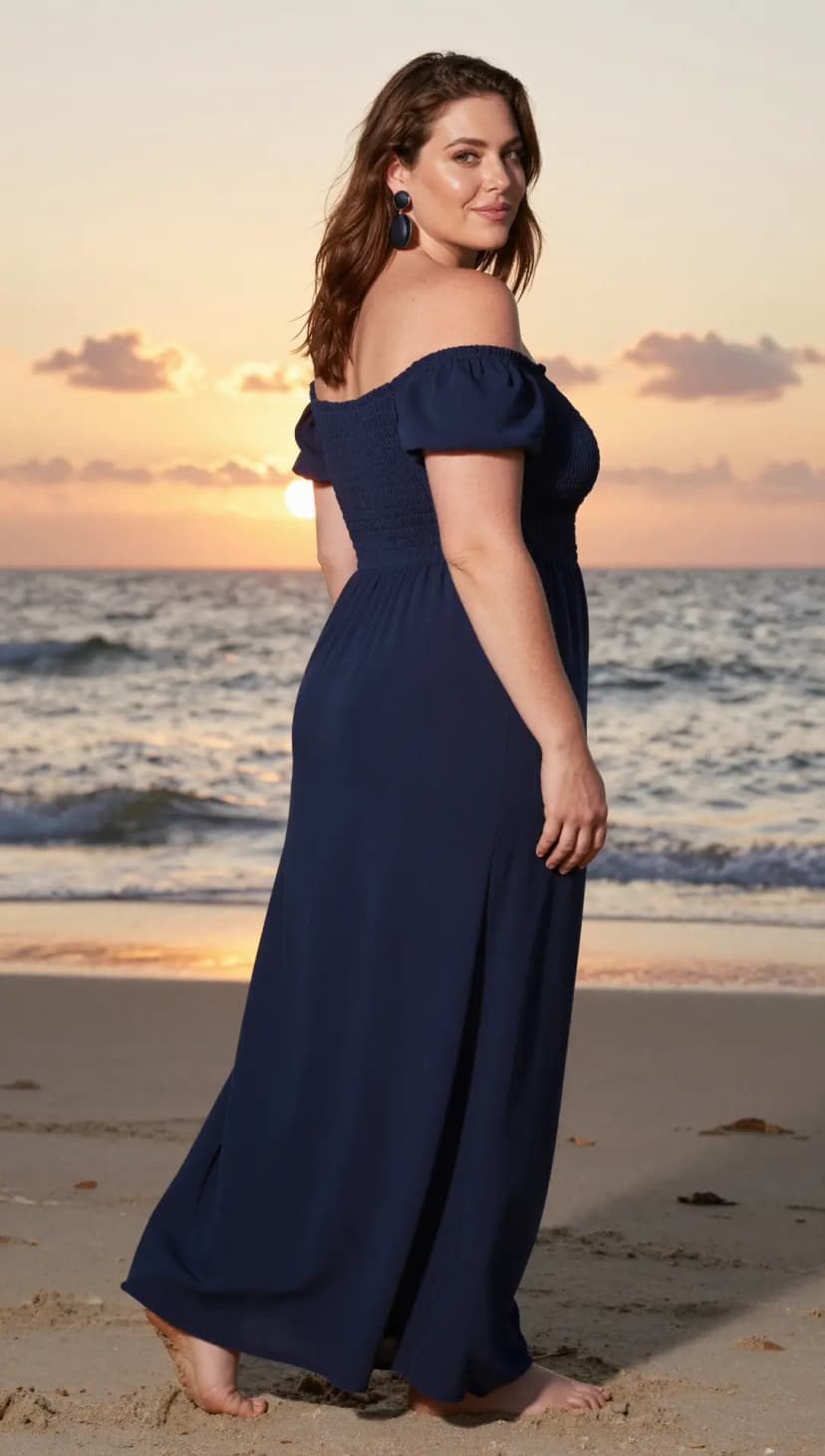 Navy Smocked Off-The-Shoulder Maxi Dress