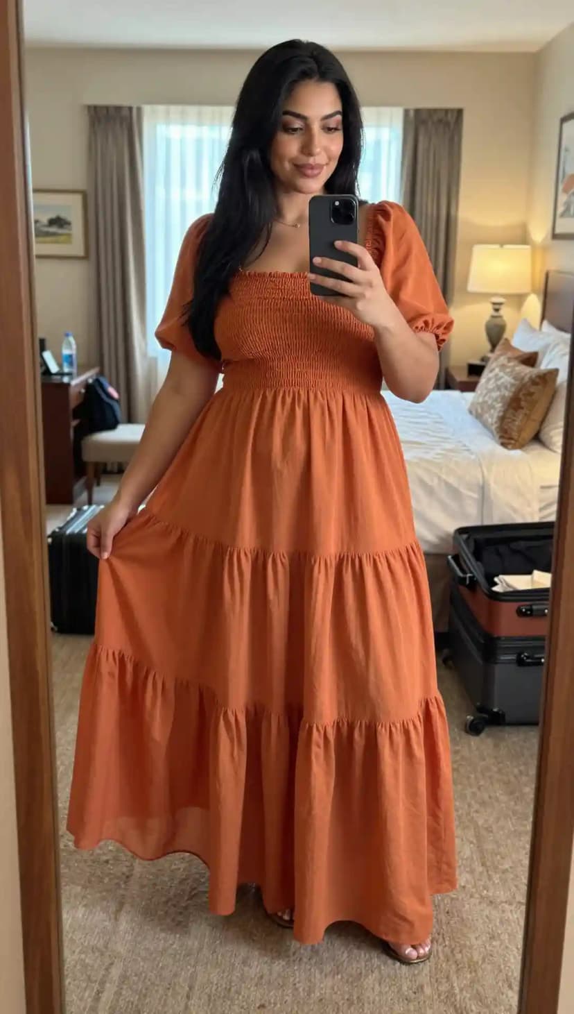 Orange Smocked Maxi Dress