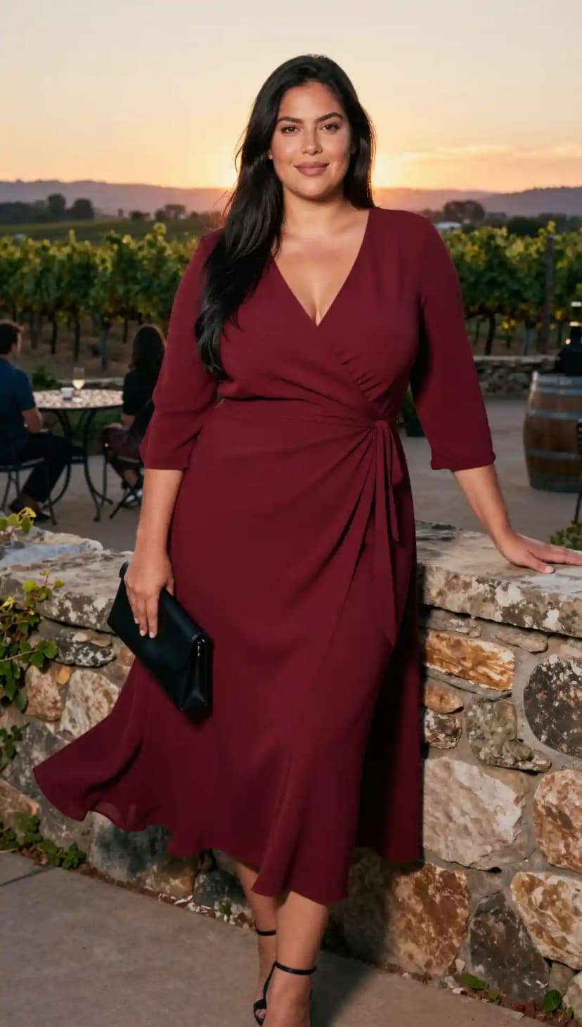 Burgundy Jersey Wrap Dress