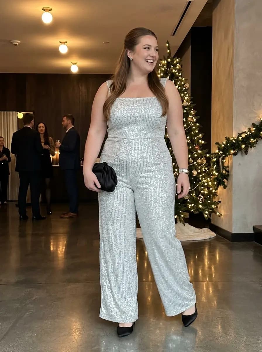 Silver Sequin Sleeveless Jumpsuit