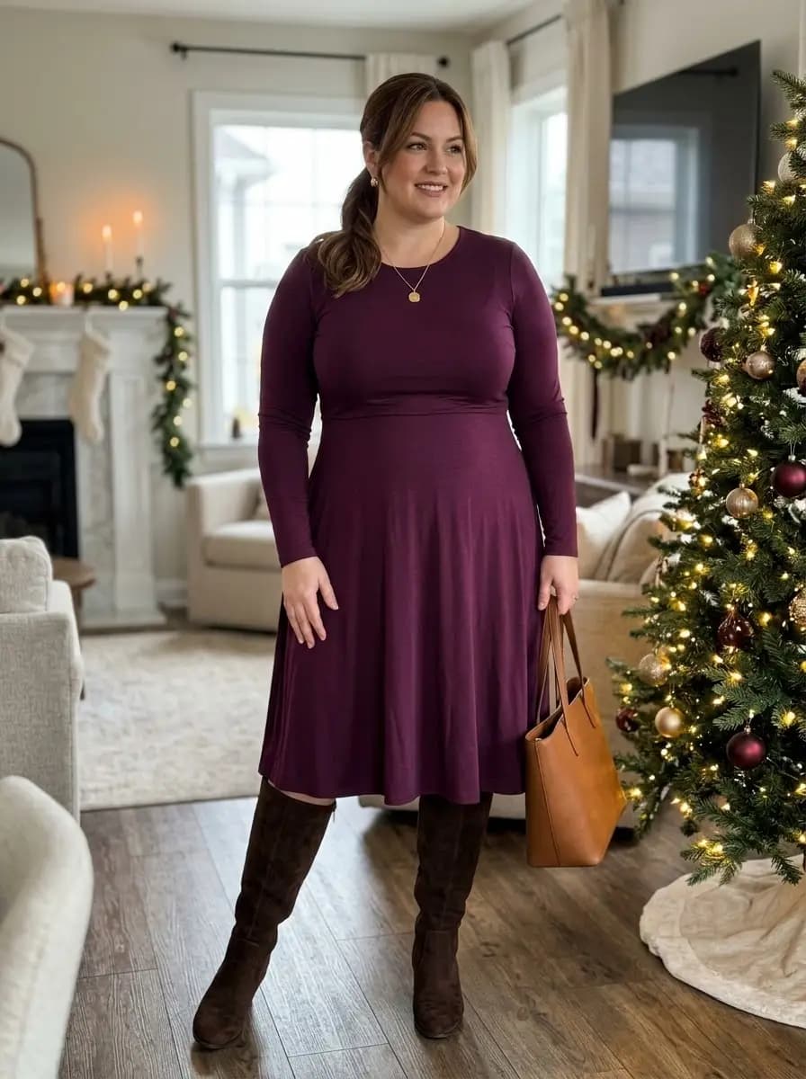 Deep Purple Long Sleeve Knit Dress