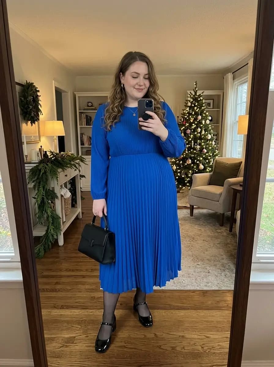 Royal Blue Pleated Midi Dress