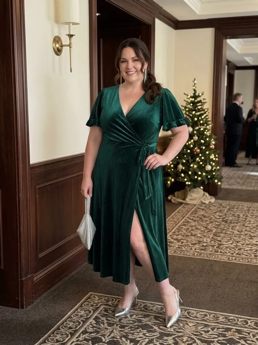 Green Velvet Wrap Dress