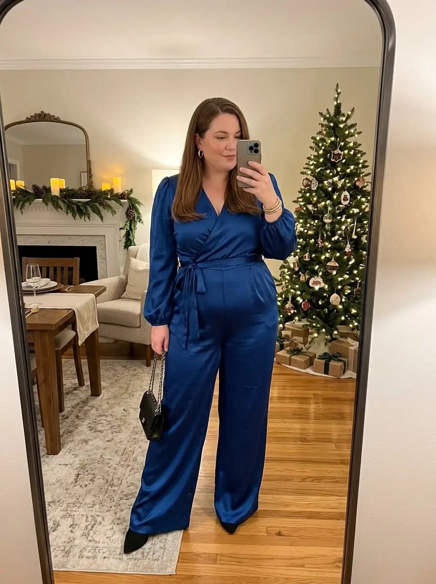 Royal Blue Satin Wrap Jumpsuit