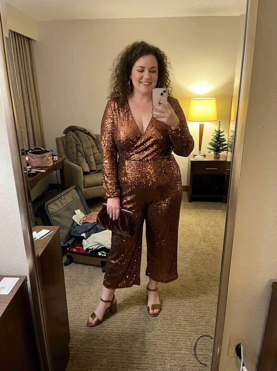 Bronze Sequin Culotte Jumpsuit
