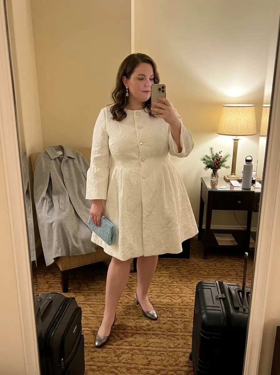 Cream Jacquard Fit and Flare Dress