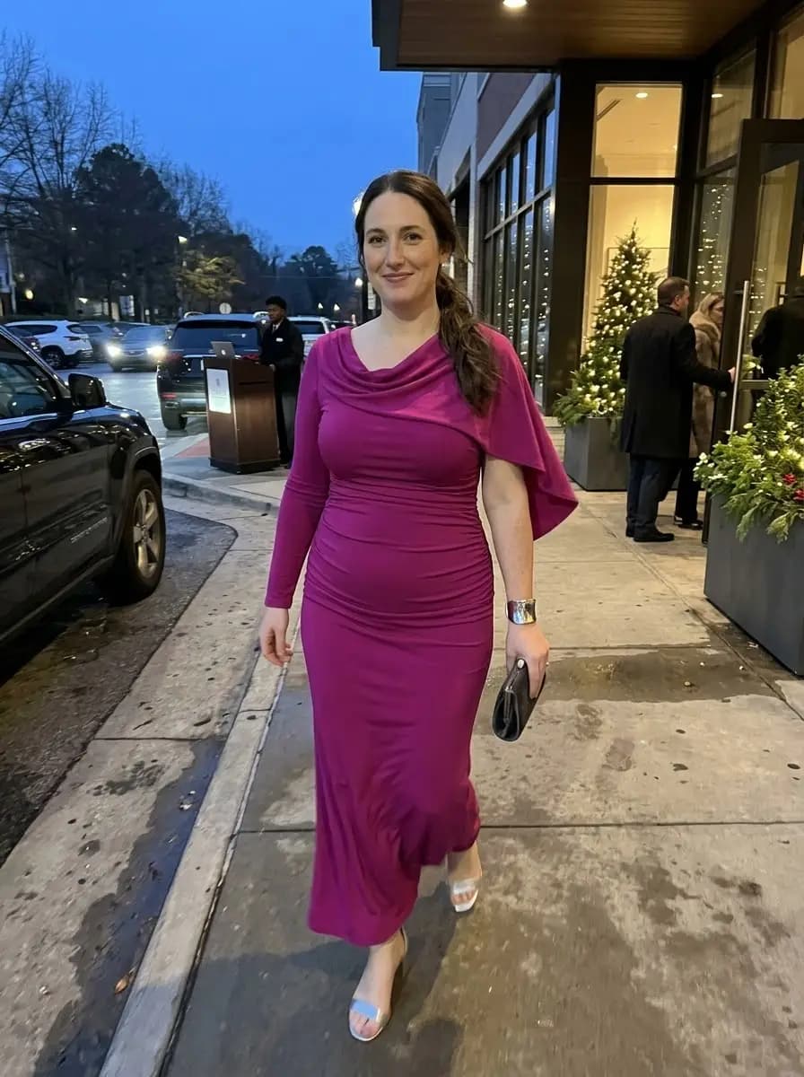 Magenta Ruched One-Shoulder Gown