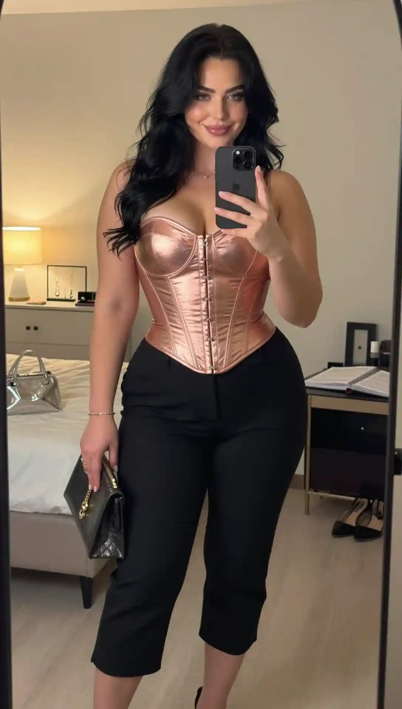 Rose Gold Corset Top + Black Cropped Trousers