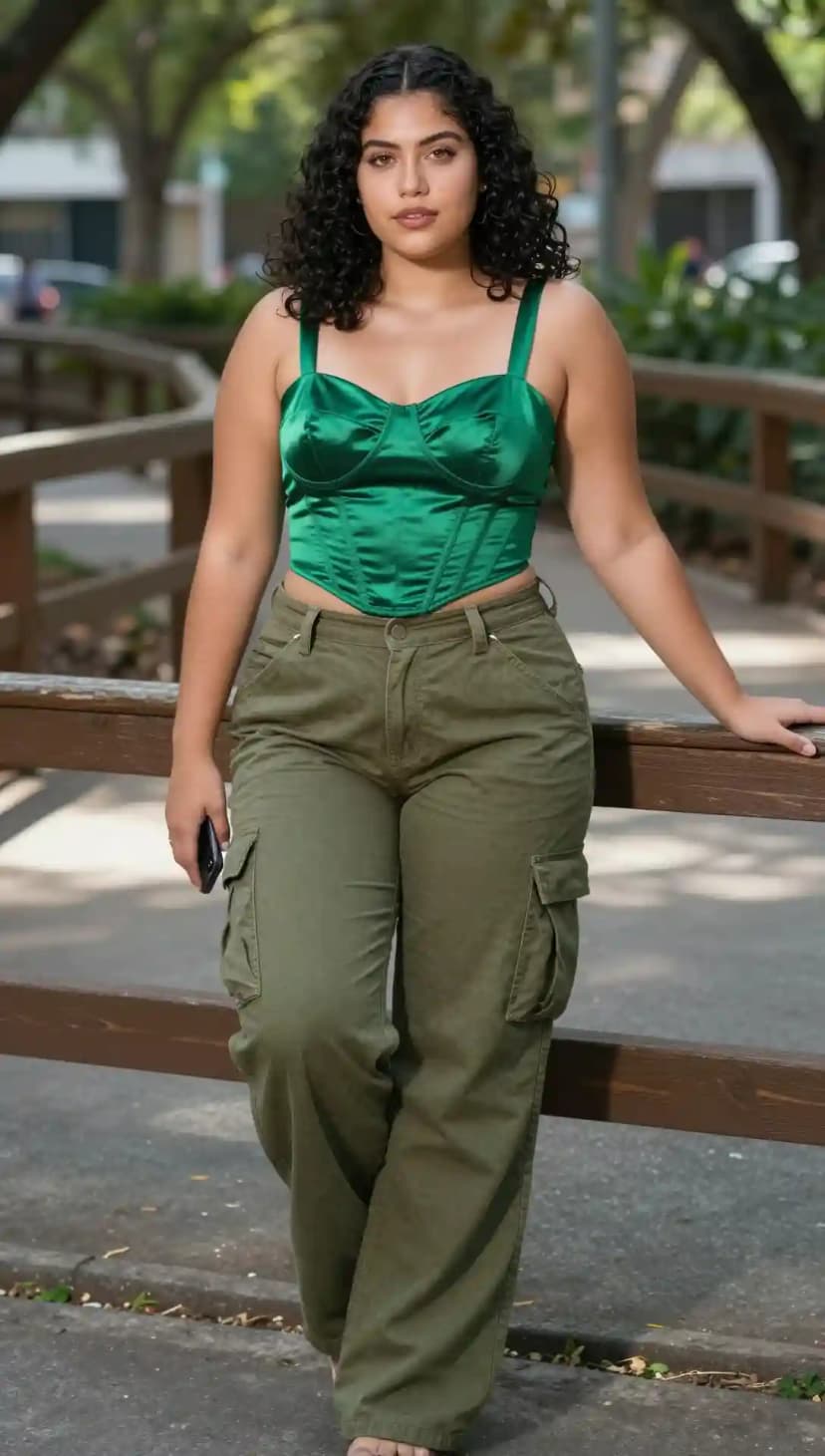 Emerald Green Corset Top + Olive Green Cargo Pants