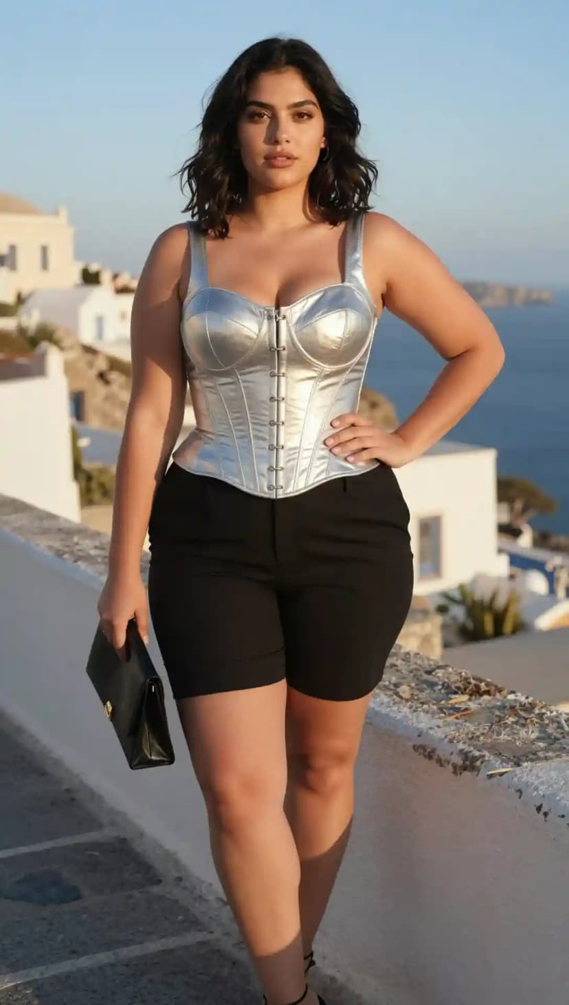 Silver Metallic Corset + Black Tailored Shorts