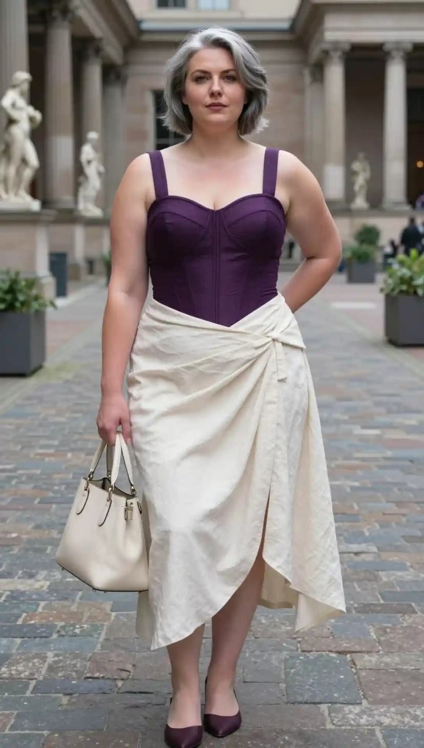 Deep Purple Corset Top + Cream Wrap Skirt