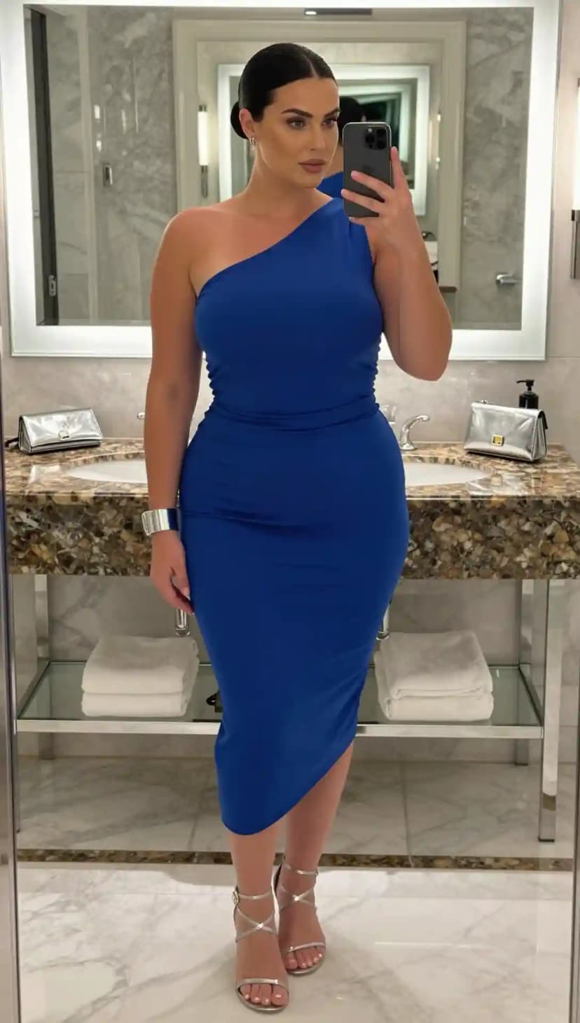 Cobalt Jersey One-Shoulder Dress