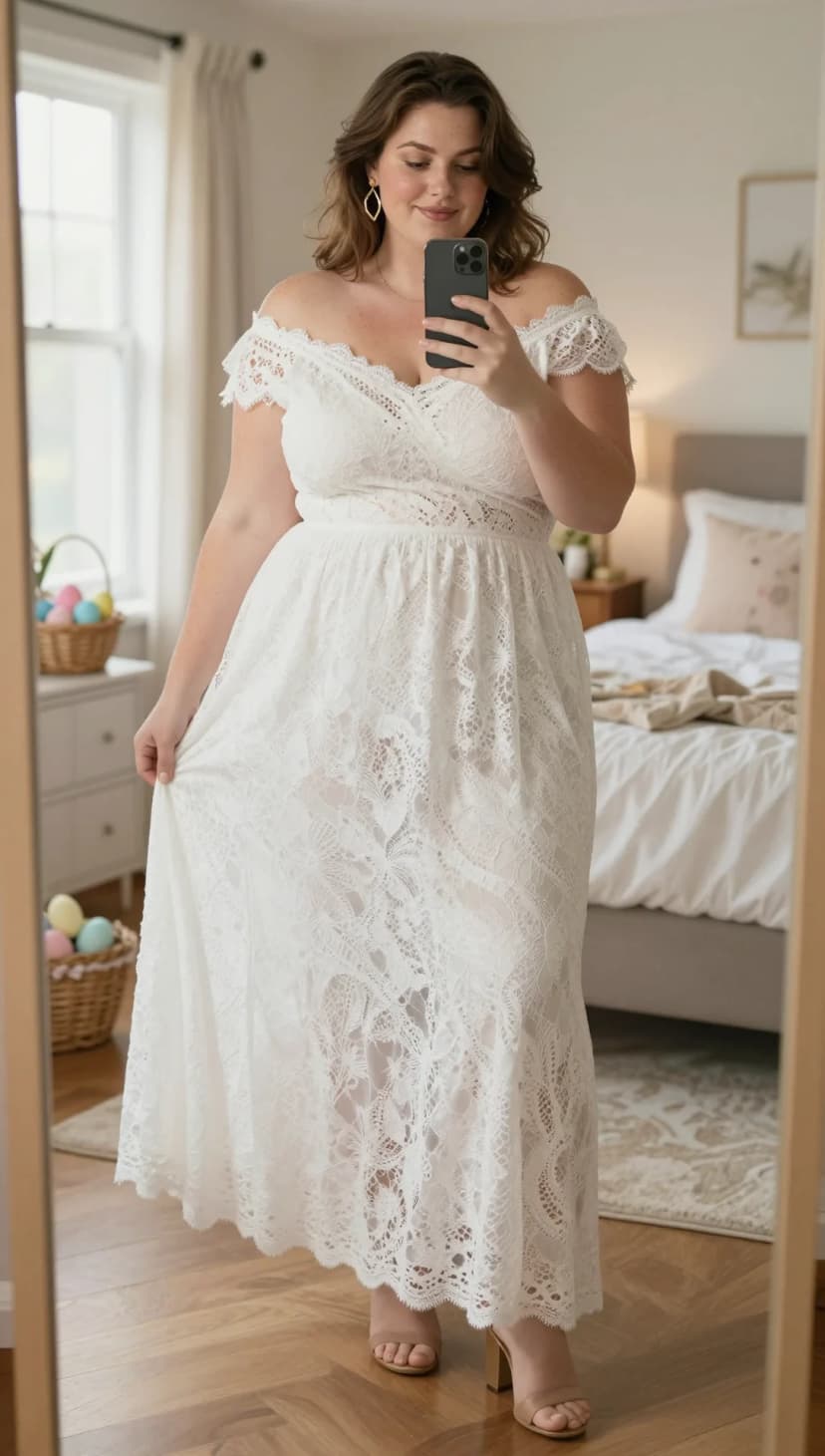 White Lace Off-The-Shoulder Maxi Dress