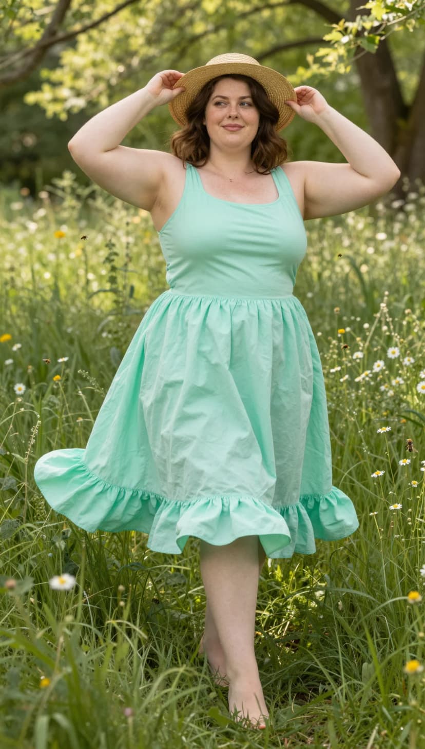 Mint Cotton Sundress + Straw Boater Hat