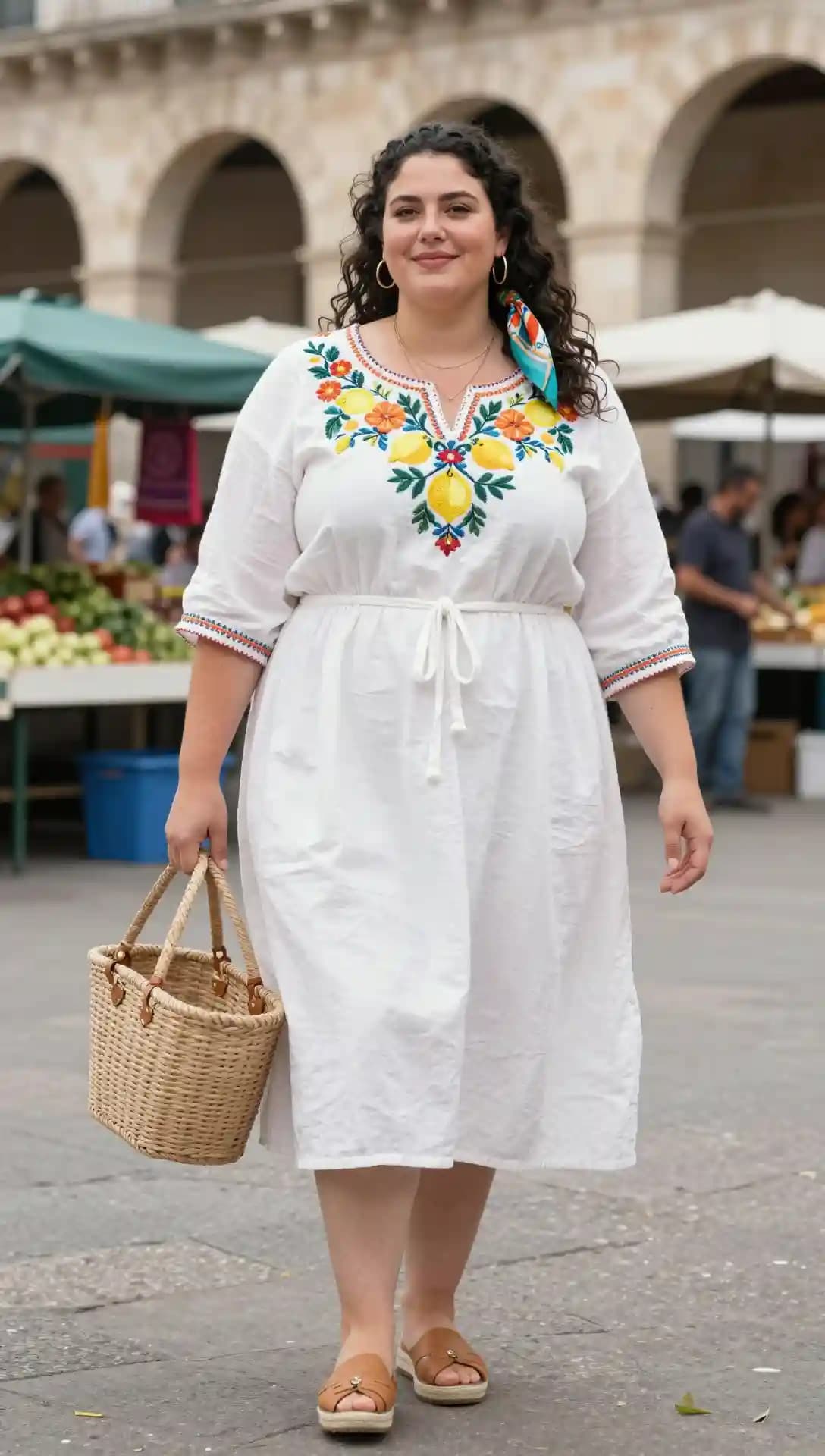 White Embroidered Linen Dress