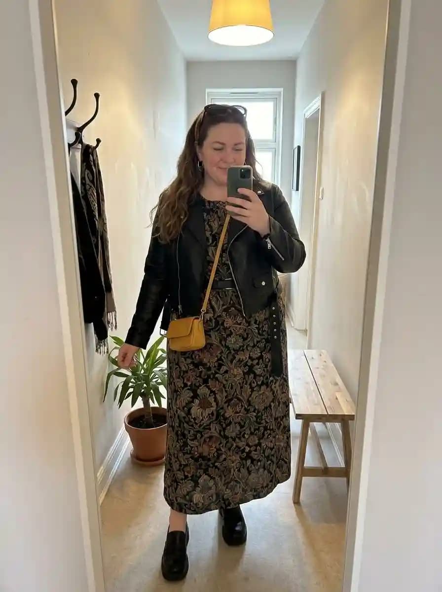 Black Leather Moto Jacket + Floral Maxi Dress