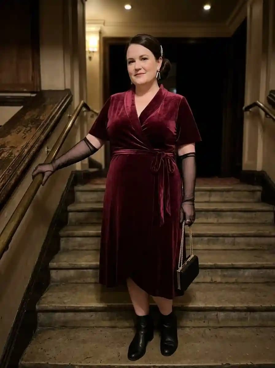 Burgundy Velvet Wrap Dress