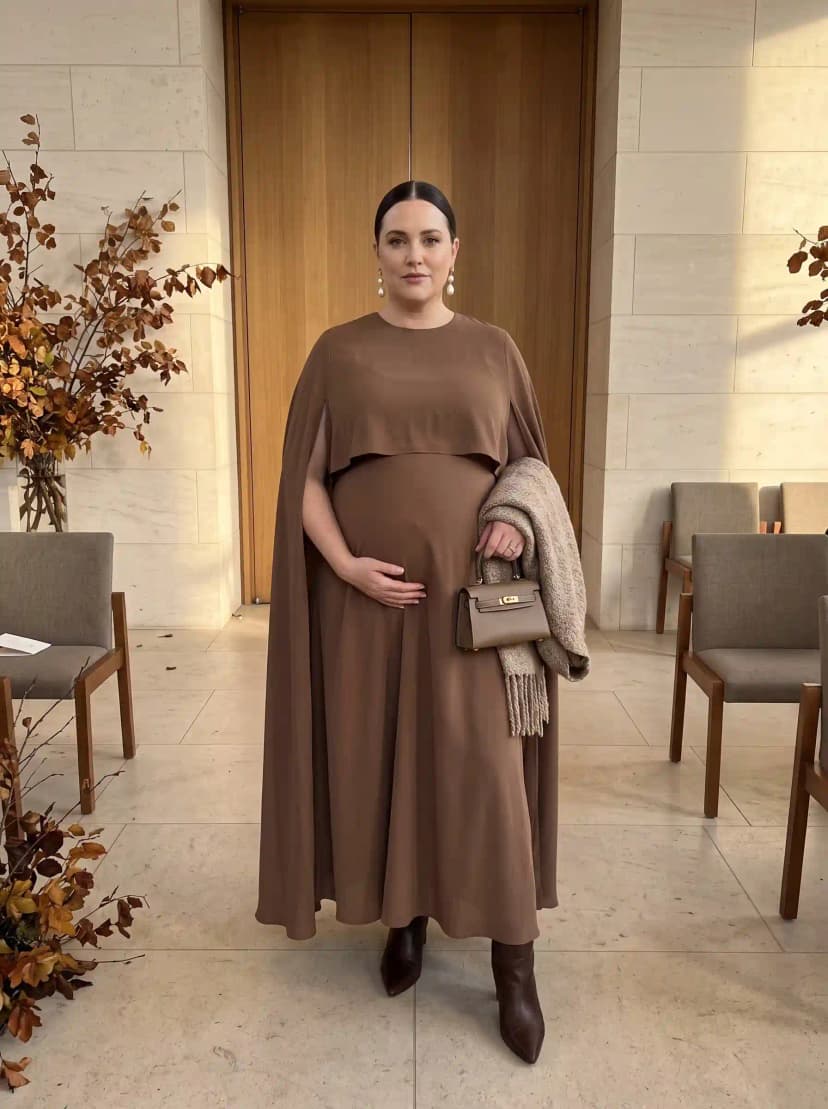 Brown Caped Maternity Dress