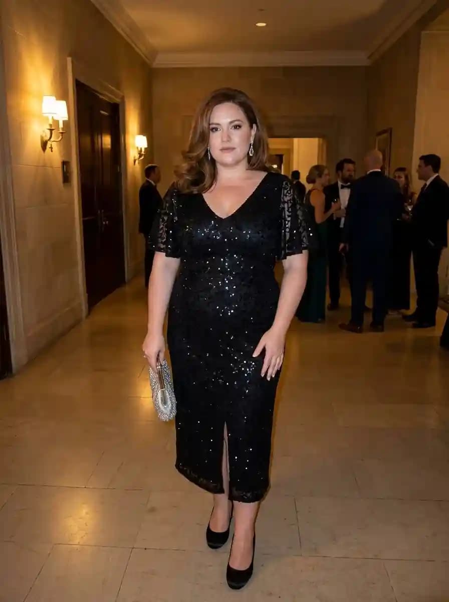 Black Sequined Dress with Flutter Sleeves