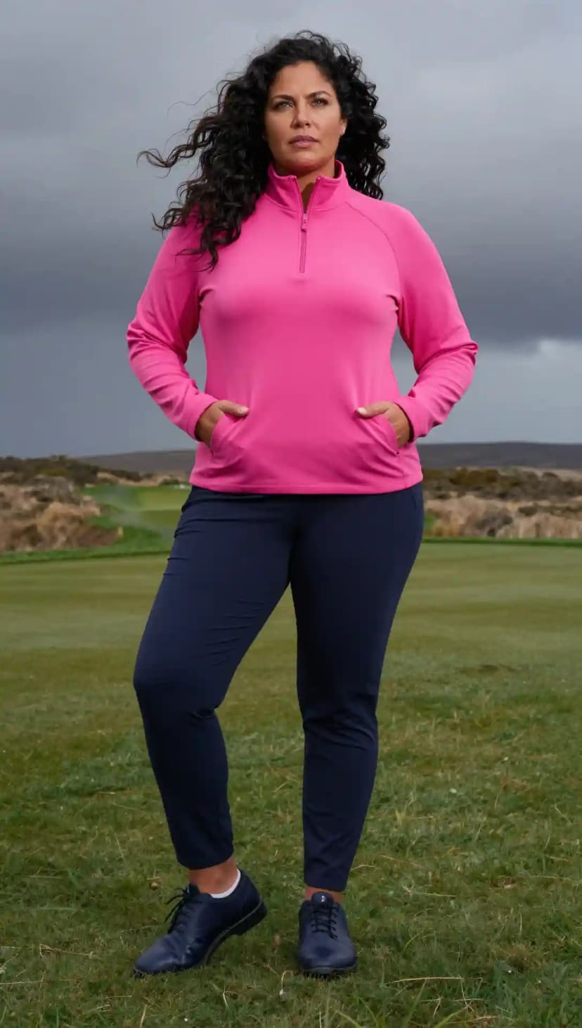 Hot Pink Quarter-Zip Pullover + Navy Golf Trousers