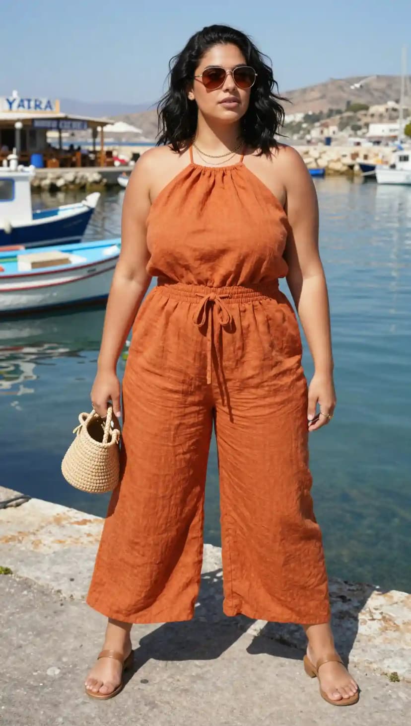 Orange Linen Halter Jumpsuit