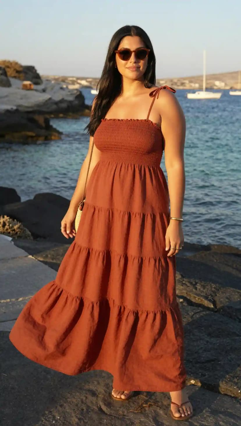 Terracotta Linen Maxi Dress