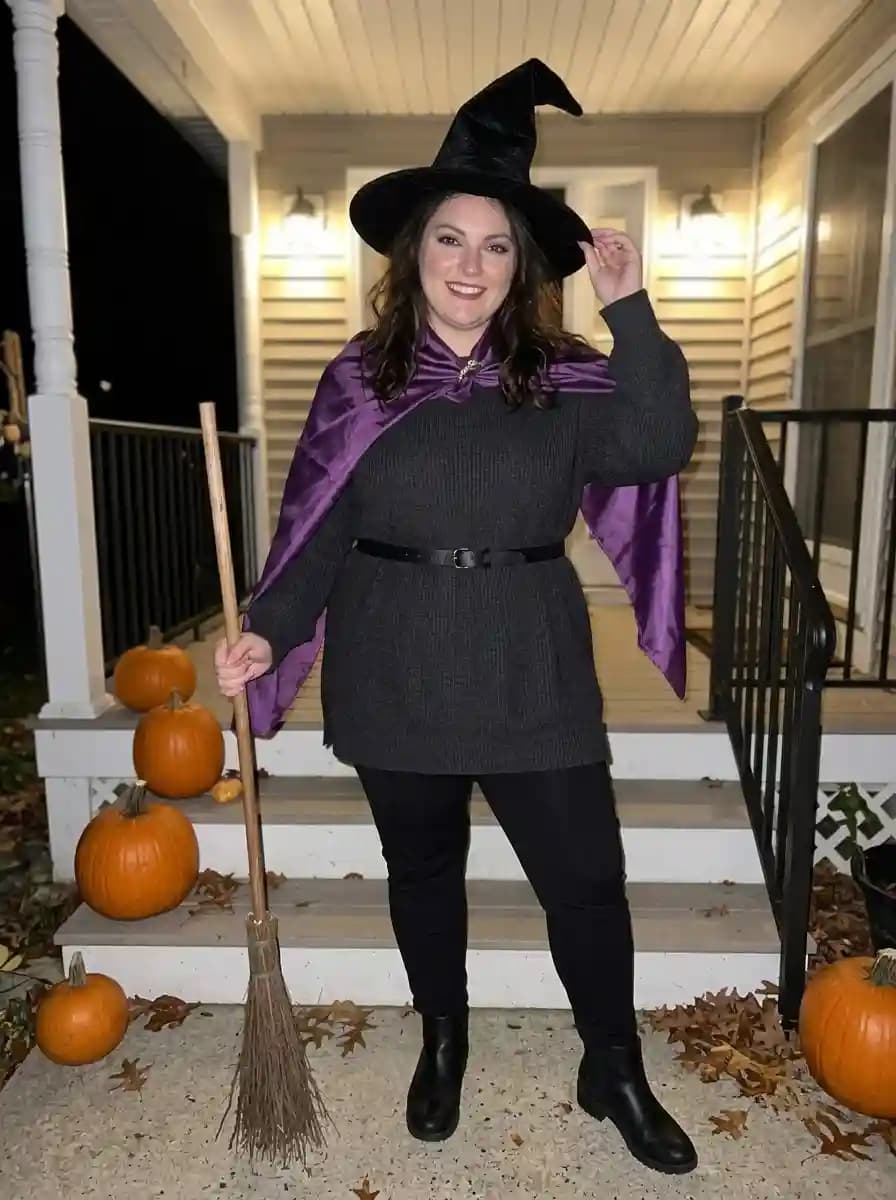 Cozy Purple Cape Witch Outfit