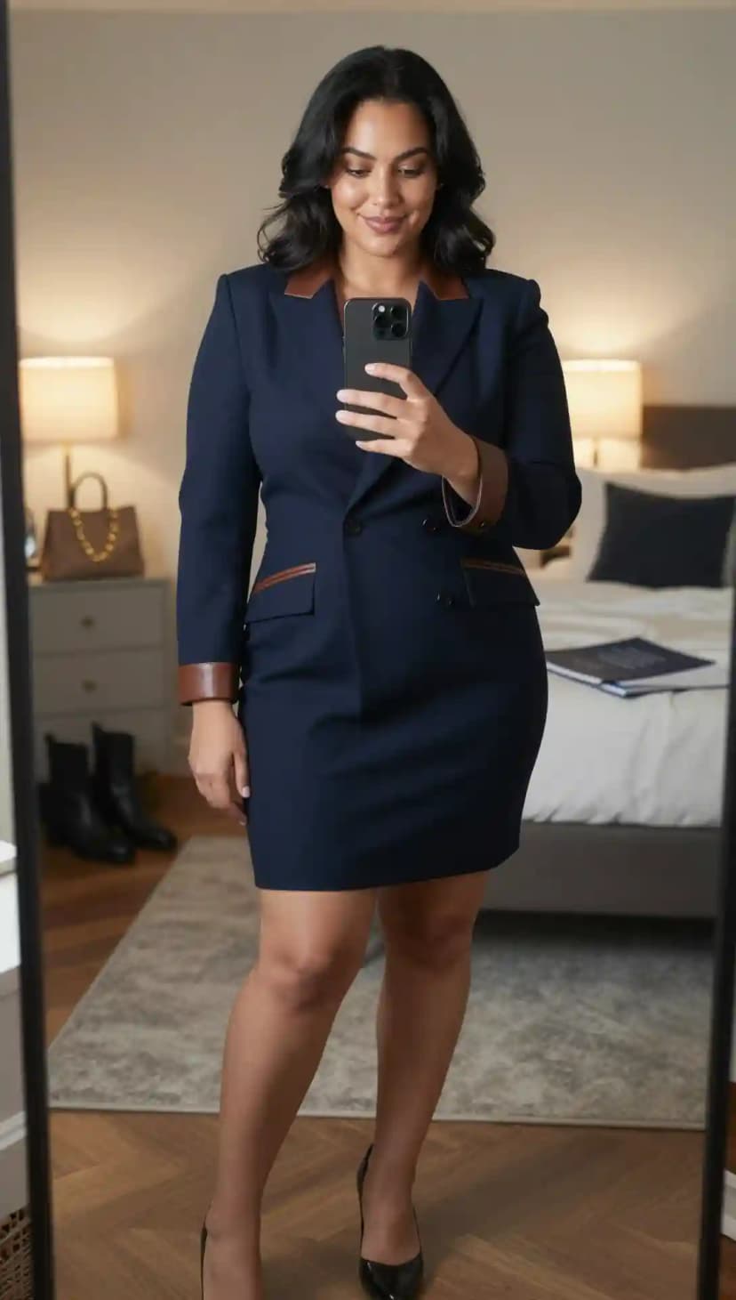 Navy Blazer Dress + Leather Accents + Pointed Heels
