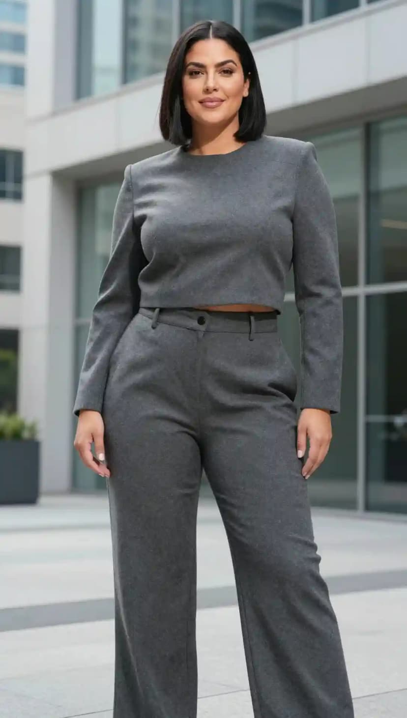 Grey Cropped Sweater + Grey Wide-Leg Trousers
