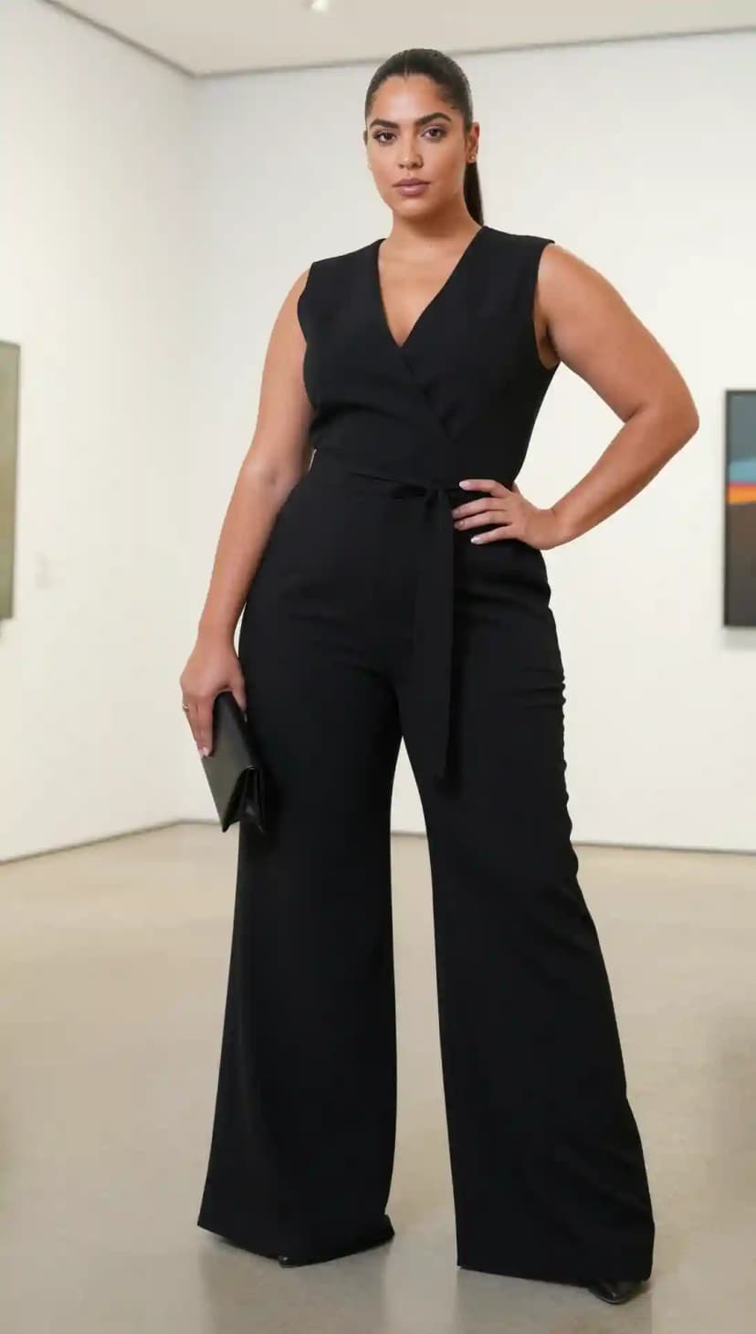 Sleeveless Wrap Jumpsuit + Black Clutch