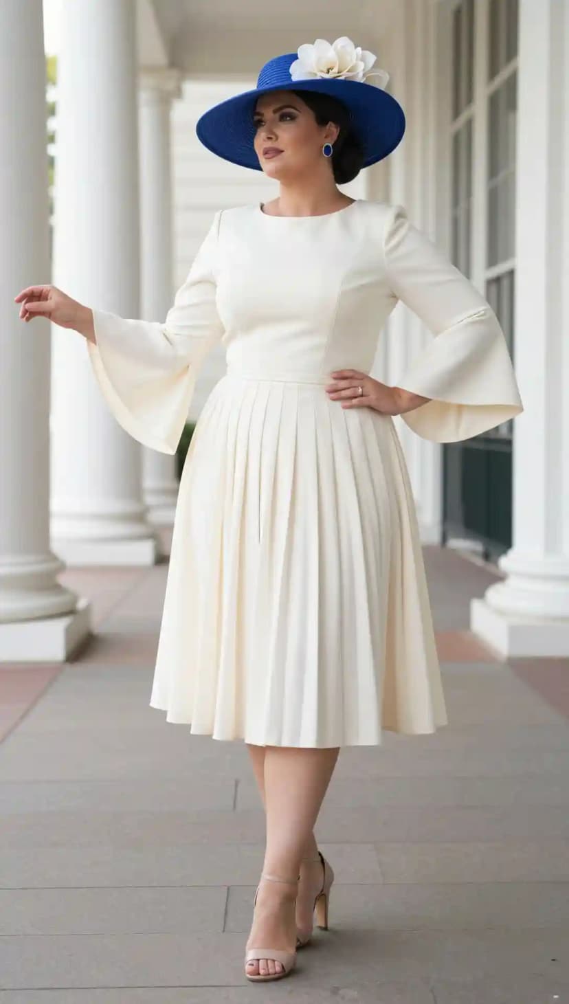 Cream Pleated Midi Dress