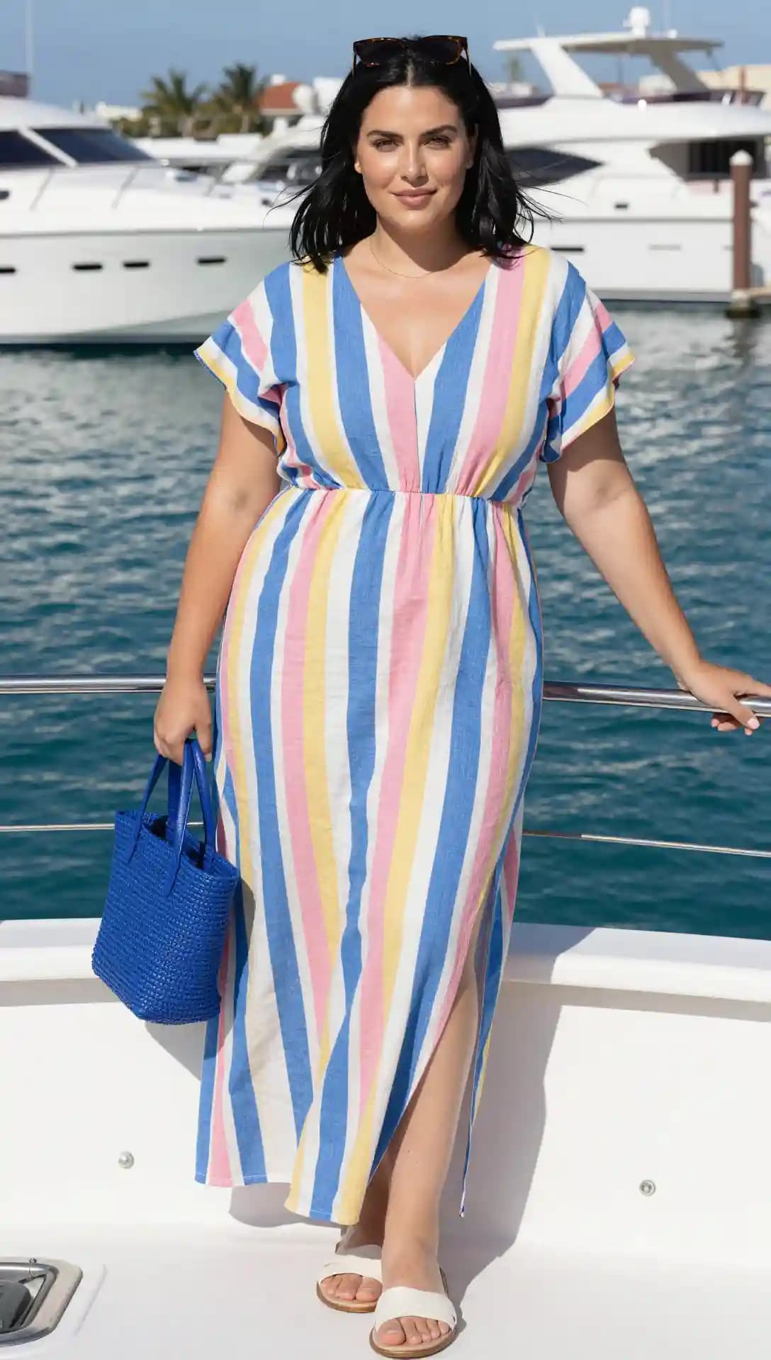 Blue Striped Linen Maxi Dress