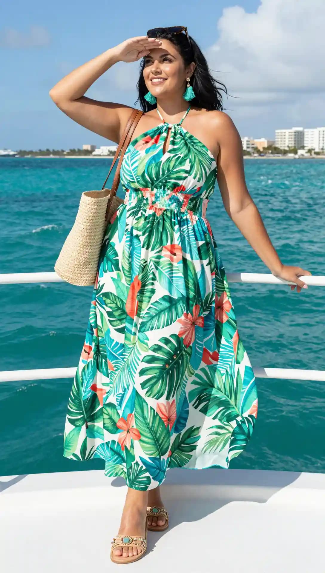 White Tropical Print Maxi Dress