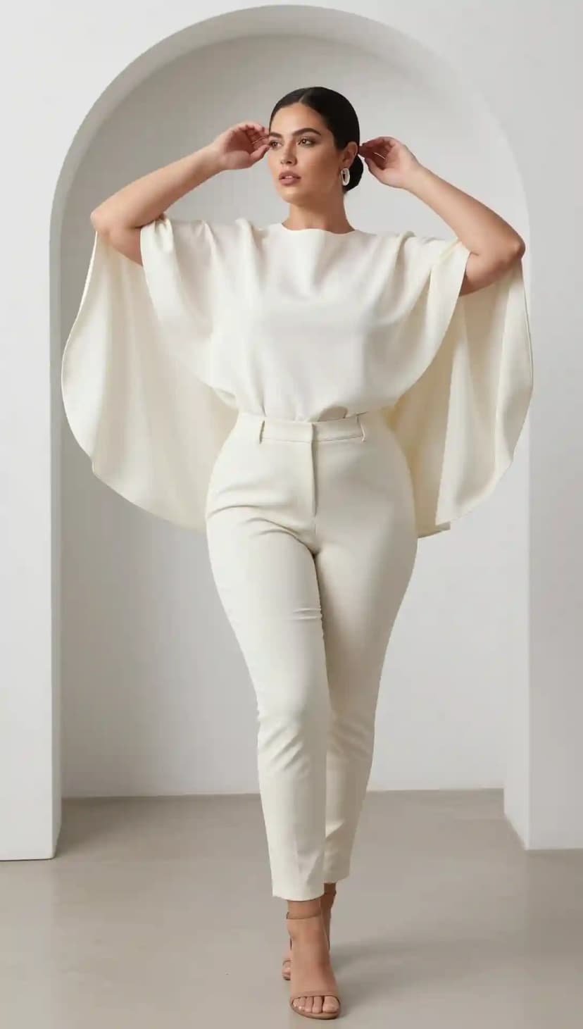 Cream Cape Top + Cream Tailored Trousers