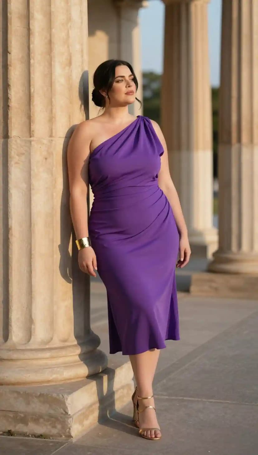 Purple Jersey One-Shoulder Dress