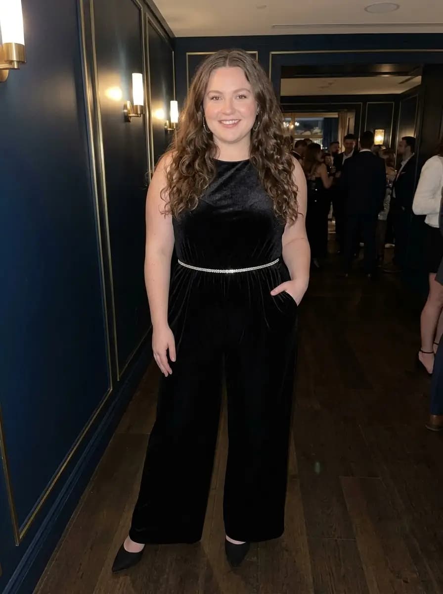 Black Velvet Sleeveless High-Neck Jumpsuit