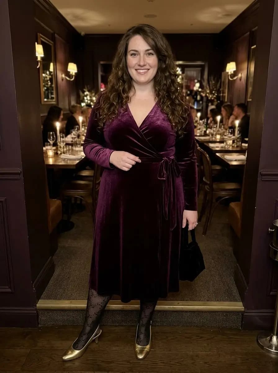 Deep Plum Velvet Wrap Midi Dress