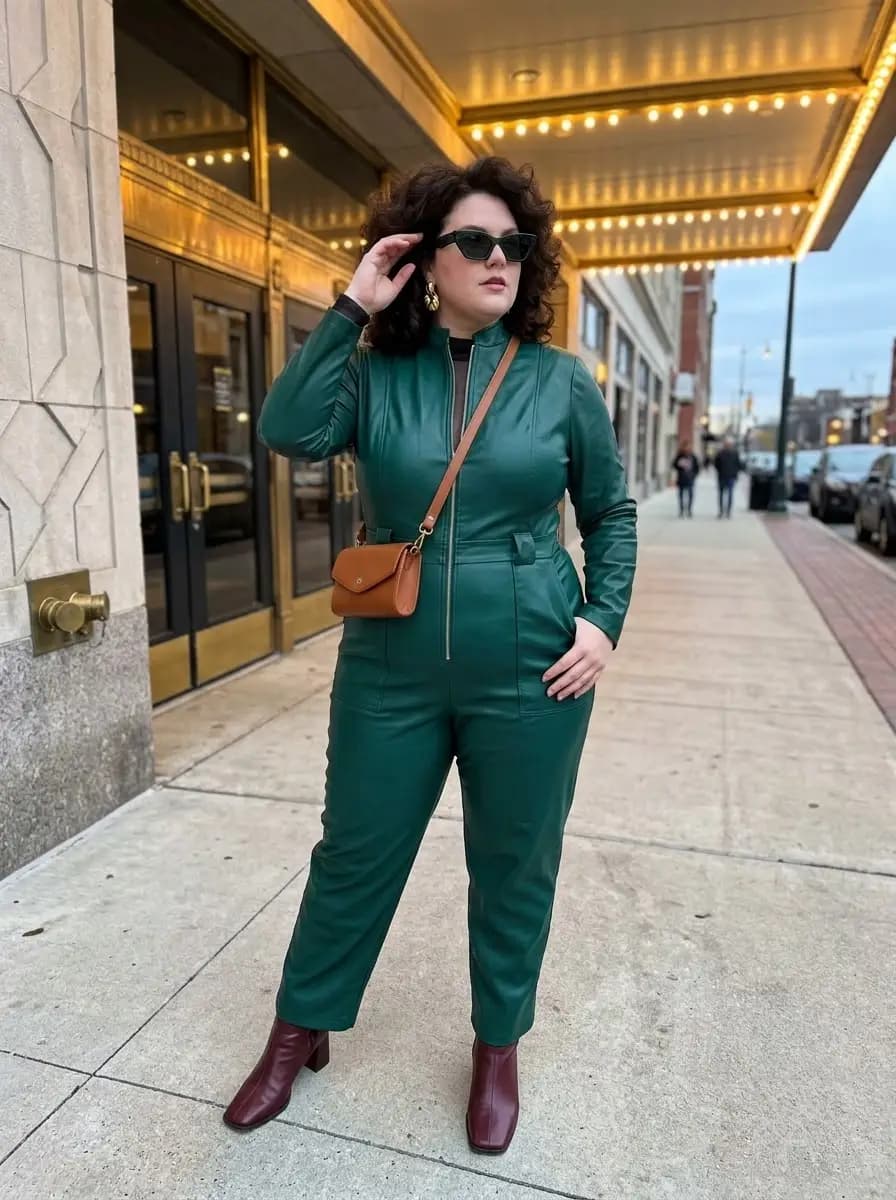 Green Faux-Leather Jumpsuit