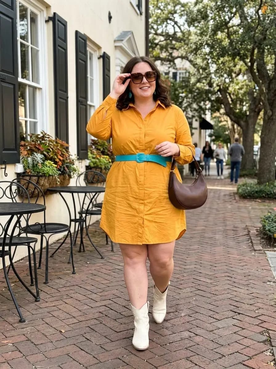 Yellow Button-Down Shirtdress