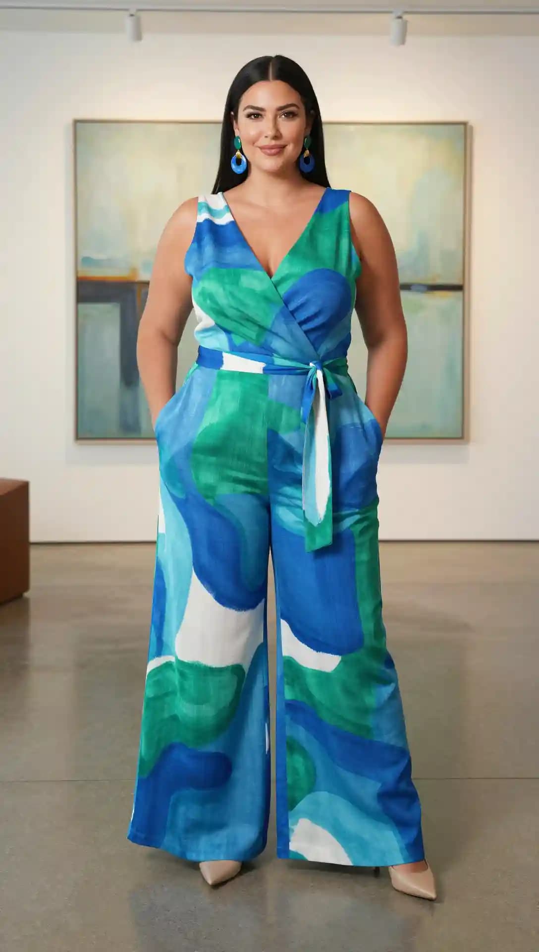 Blue Abstract Print Linen Jumpsuit