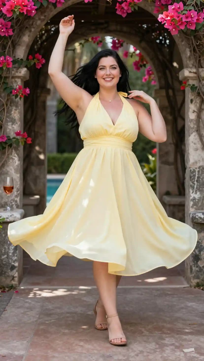 Yellow Chiffon Halter Dress