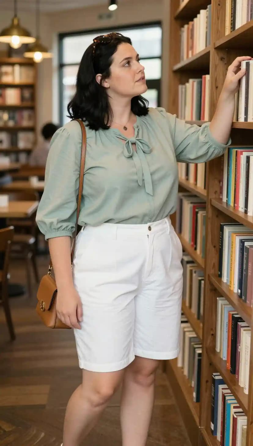 Mint Cotton Blouse + White Cotton Shorts