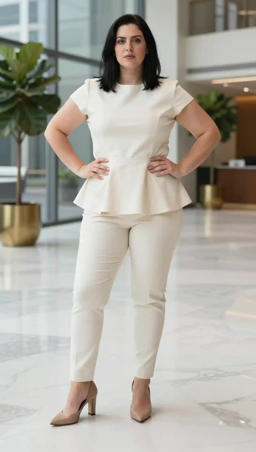 Cream Peplum Top + Cream Tailored Trousers
