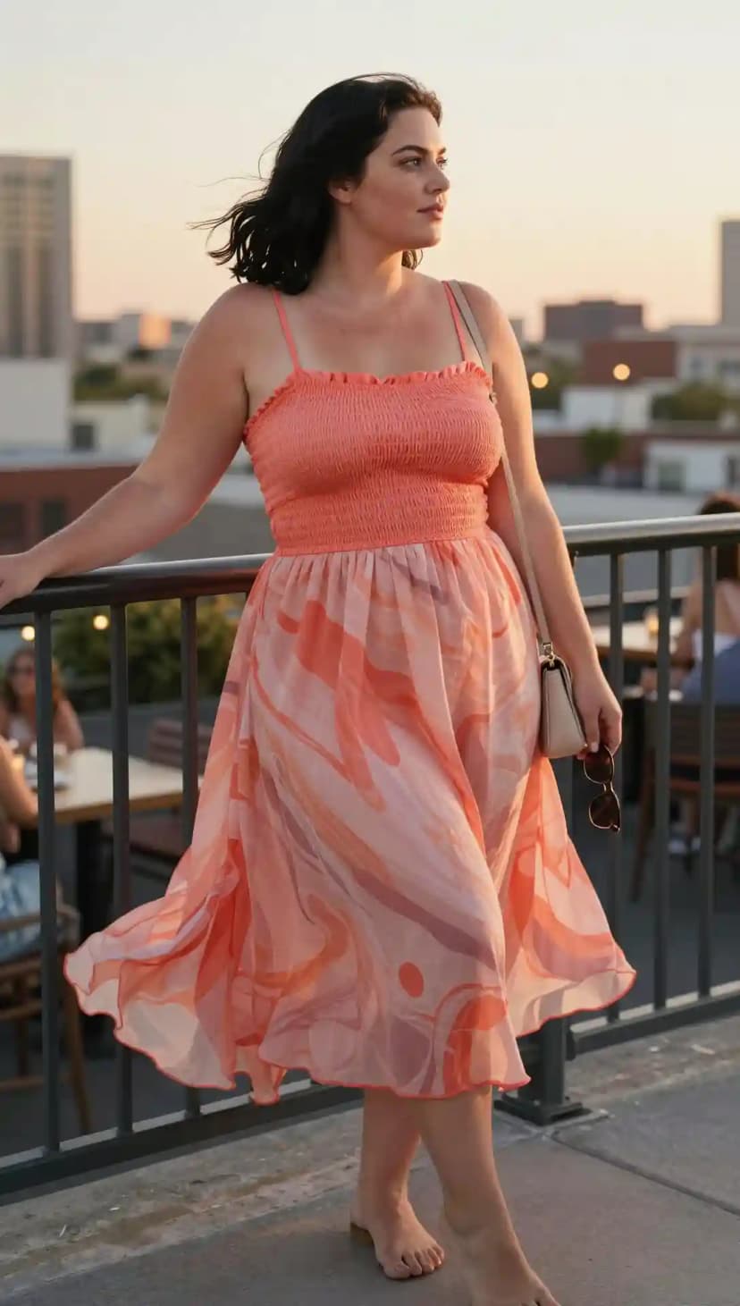 Coral Smocked Chiffon Maxi Dress