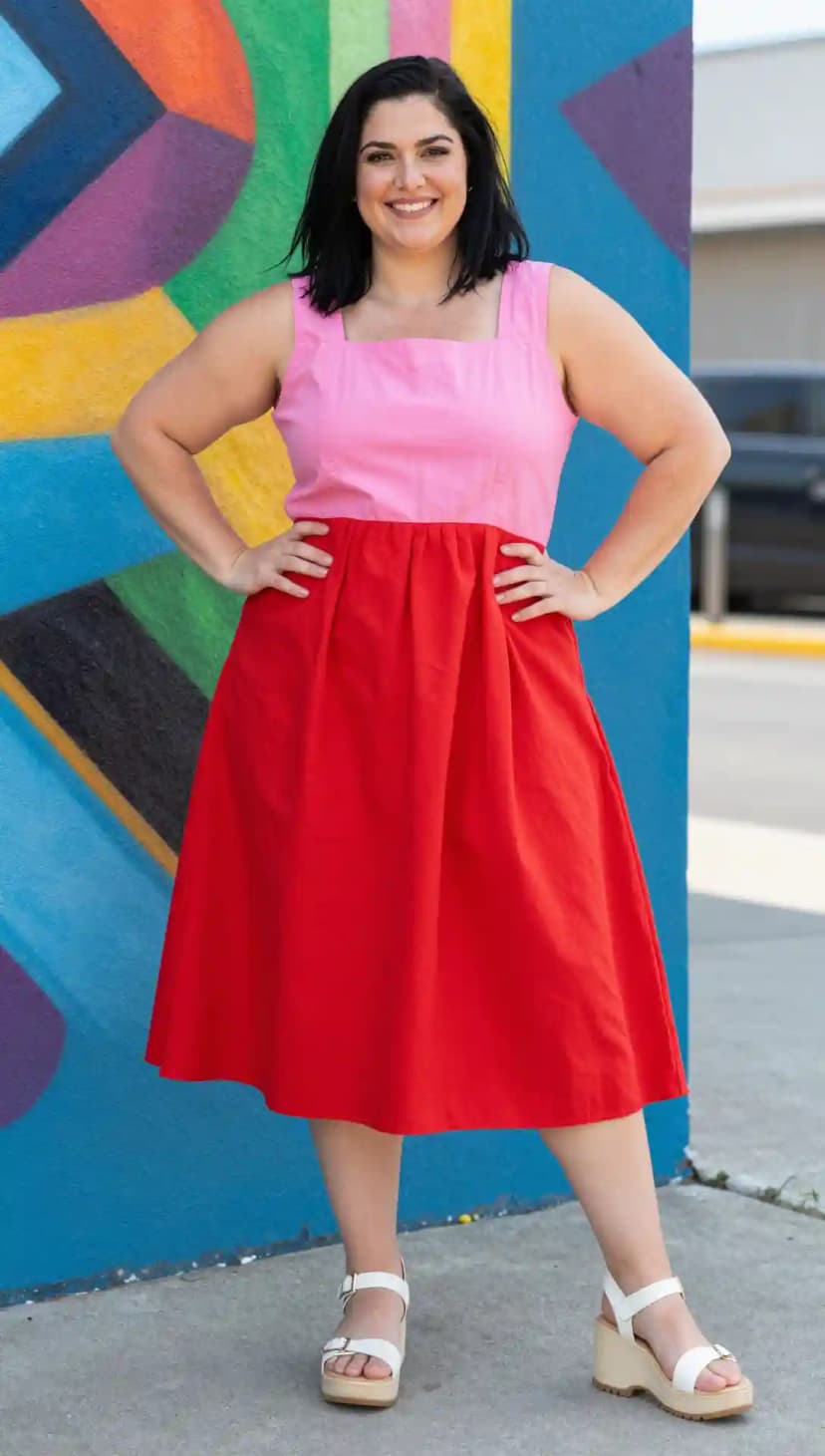 Pink Cotton Top + Red Cotton Skirt