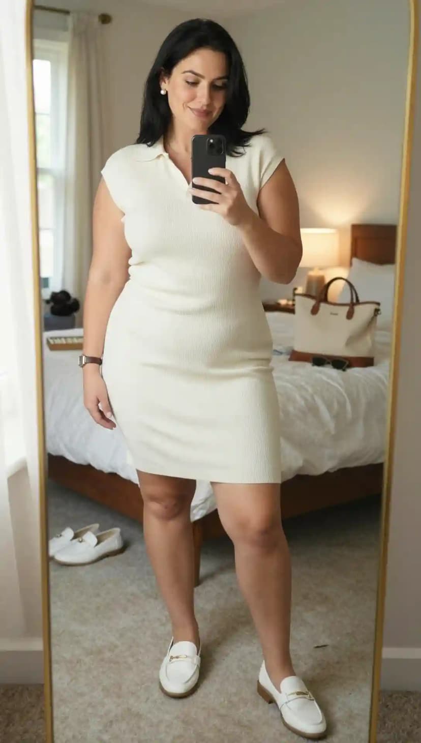 Cream Ribbed Knit Mini Dress
