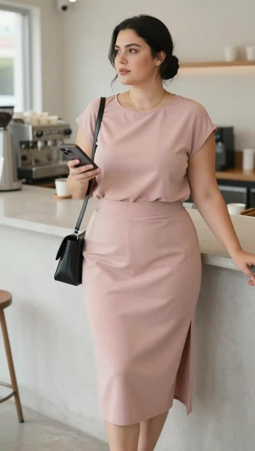 Pink Jersey T-shirt + Pink Crepe Pencil Skirt