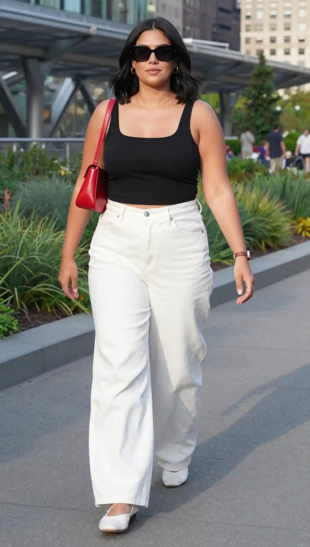Black Tank Top + White Wide-Leg Jeans