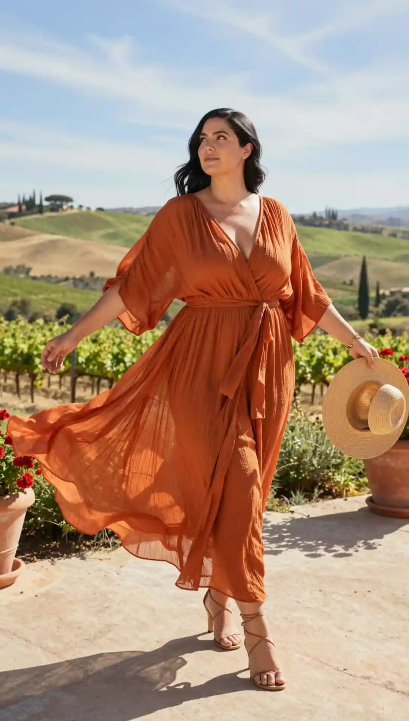 Rust Gauze Wrap Maxi Dress