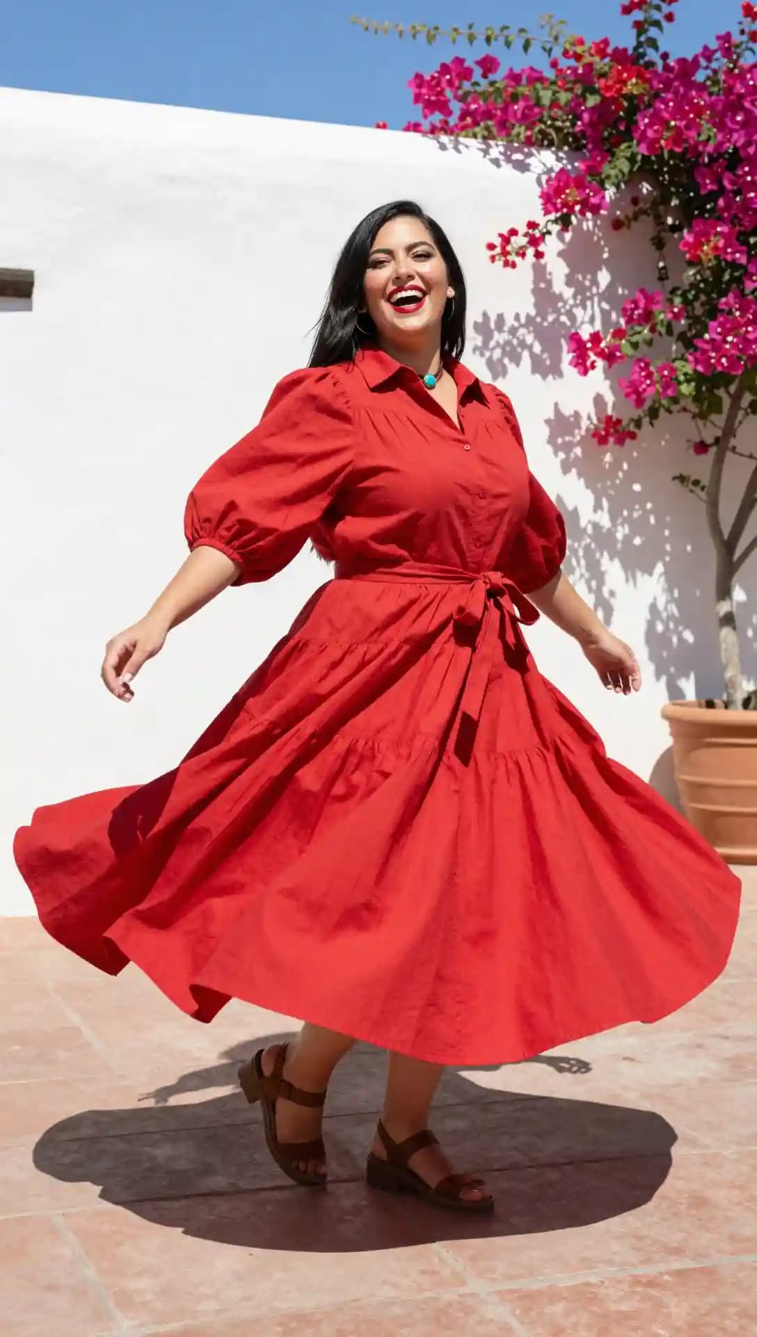 Red Cotton Midi Dress
